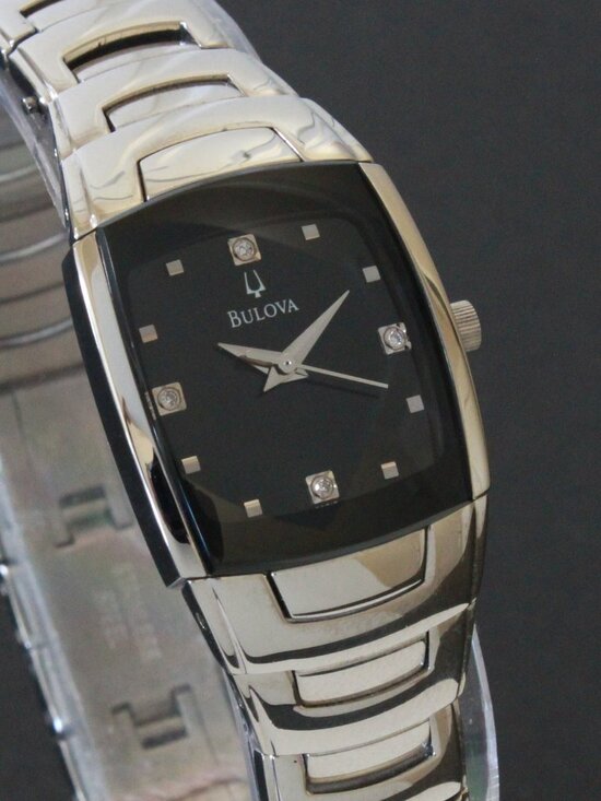Bulova Accessories - Bulova Ladies Classic Tonneau Style Quartz Watch Diamond Indices Black Dial 21mm